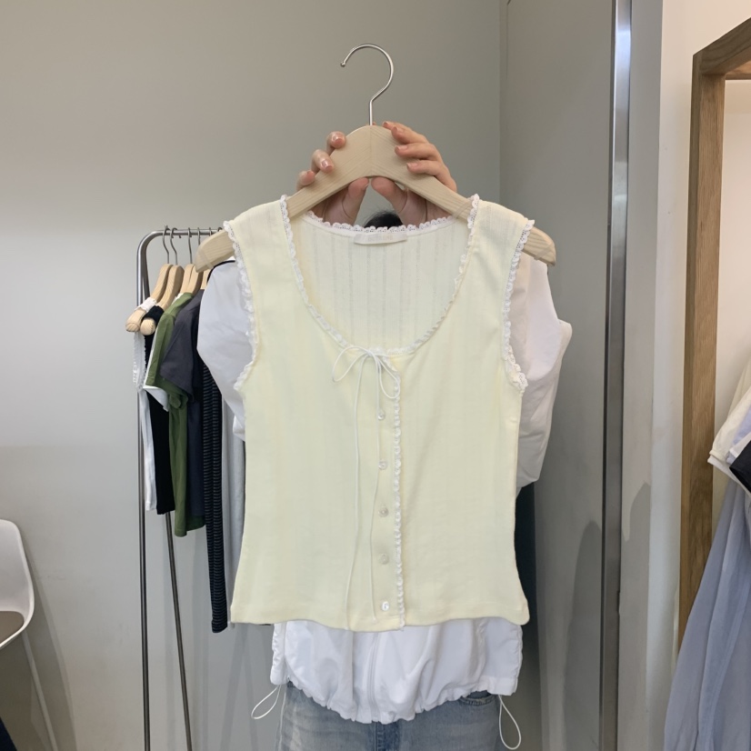 OUTRENE韓國直郵實拍女裝新款時尚熱賣人氣吊帶背心蕾絲鏤空OUTRENE吊帶/背心圖色2