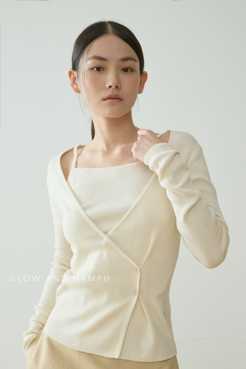 GLOW AND NYMPH韓國代購女裝新款人氣針織衫羊毛衫雙層開襟GLOW AND NYMPH針織衫