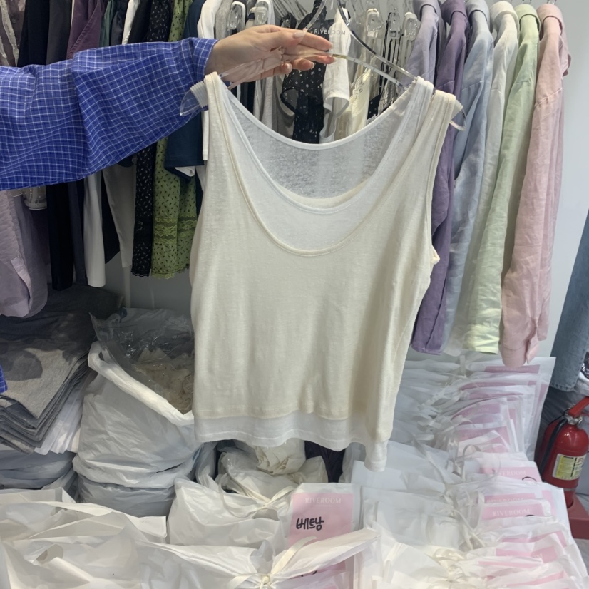 RIVEROOM韓國直郵實拍女士新品熱賣26春夏吊帶背心假兩件亞麻RIVEROOM吊帶/背心圖色1