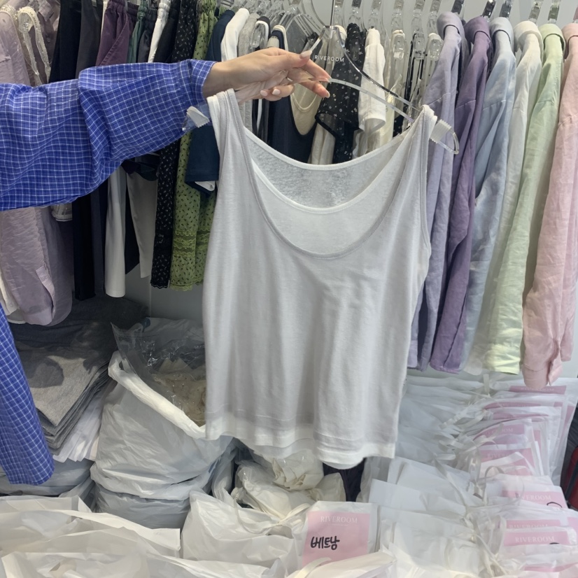 RIVEROOM韓國直郵實拍女士新品熱賣26春夏吊帶背心假兩件亞麻RIVEROOM吊帶/背心圖色2