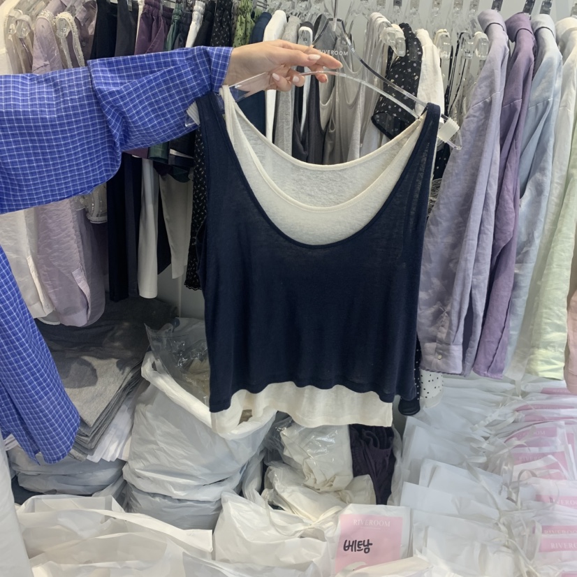 RIVEROOM韓國直郵實拍女士新品熱賣26春夏吊帶背心假兩件亞麻RIVEROOM吊帶/背心圖色3