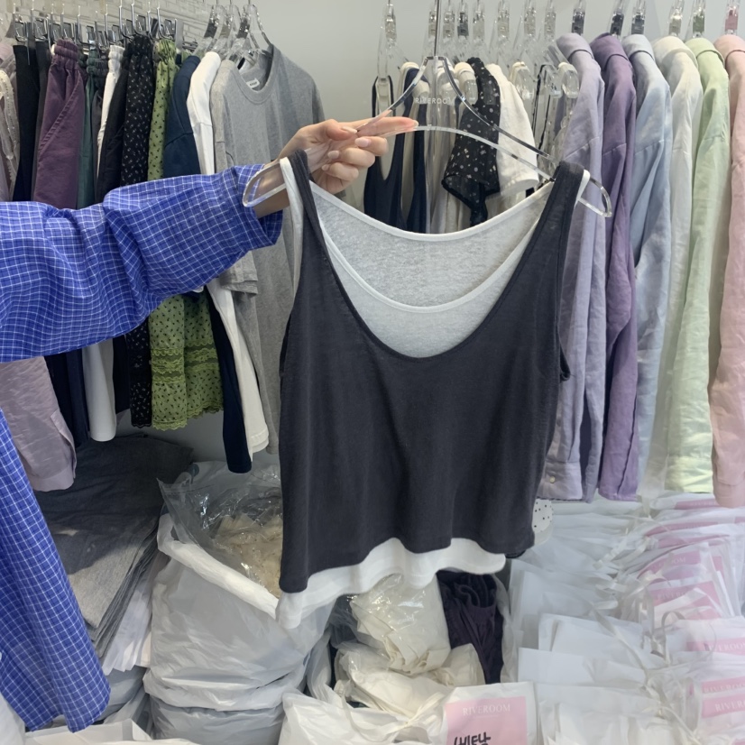 RIVEROOM韓國直郵實拍女士新品熱賣26春夏吊帶背心假兩件亞麻RIVEROOM吊帶/背心圖色5