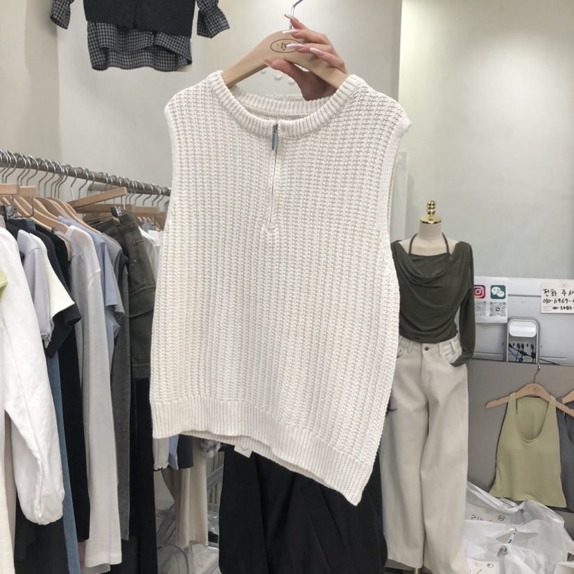 TAKE YOUE TIME韓國東大門代購女士新品人氣馬甲拉鏈羅紋TAKE YOUE TIME馬甲圖色1