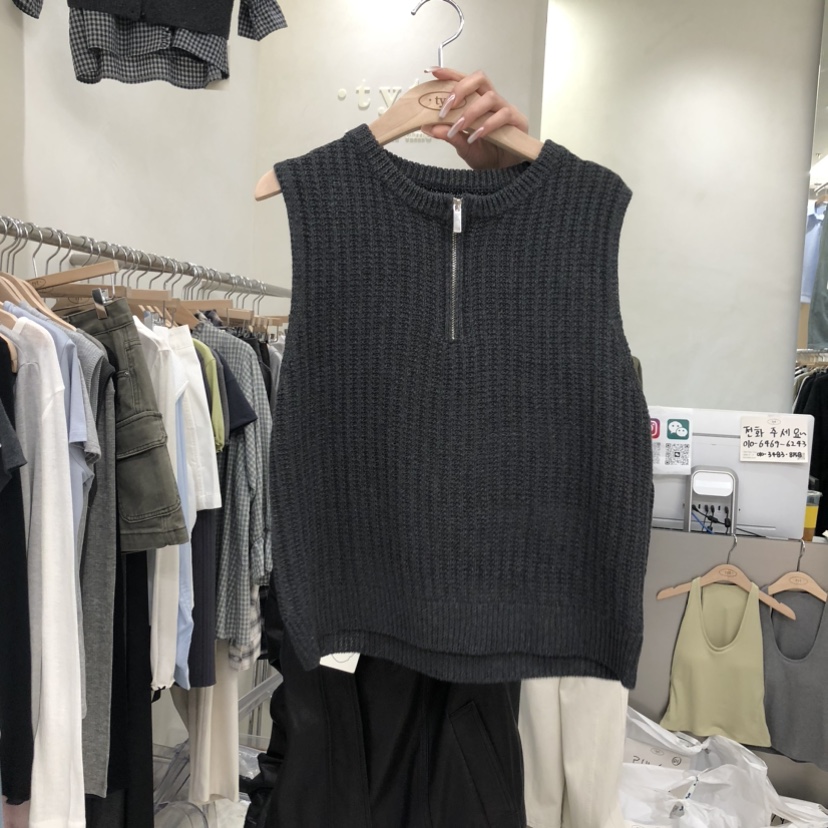 TAKE YOUE TIME韓國東大門代購女士新品人氣馬甲拉鏈羅紋TAKE YOUE TIME馬甲圖色2