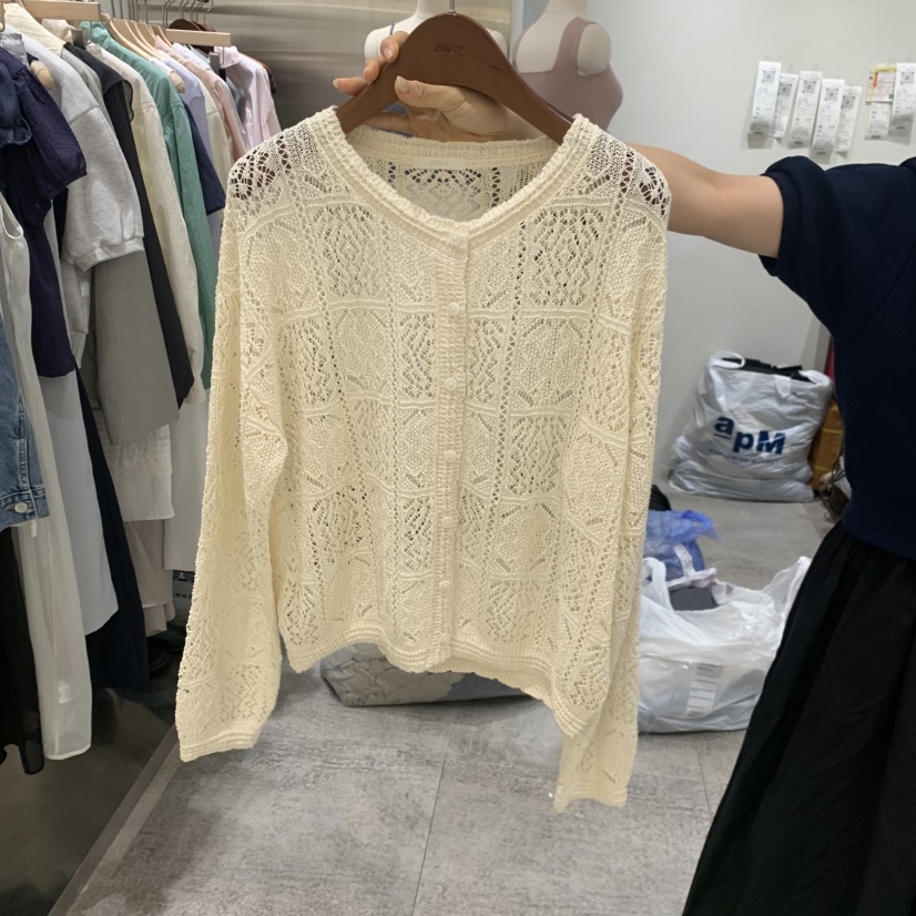 CHAE韓國直郵女士新款推薦休閑26春夏針織衫不含內搭刺繡亞麻CHAE針織衫圖色1