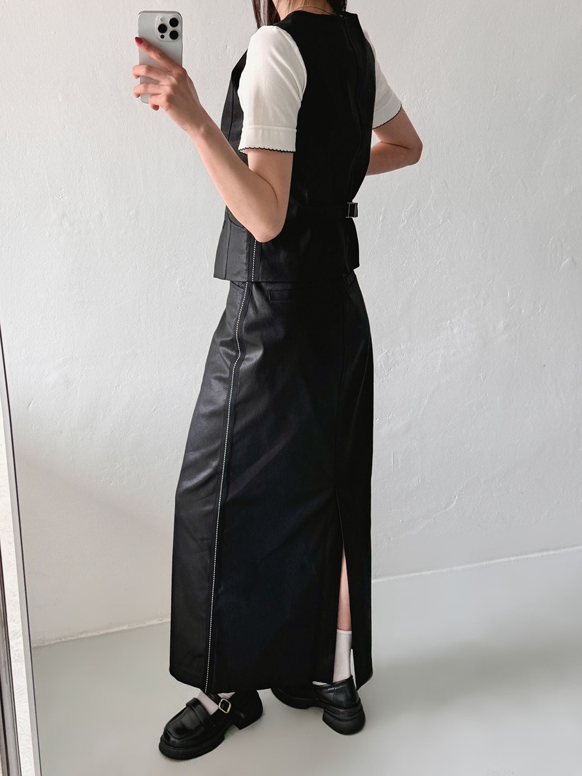 IAAN韓國代購女士新款人氣時尚推薦休閑26春夏職業長裙涂層iaAn長裙