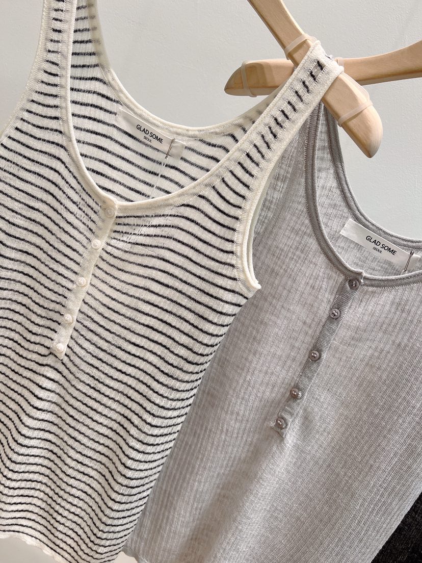 GLAD SOME韓國直郵女士新品推薦人氣職業吊帶背心亞麻紐扣GLAD SOME吊帶/背心