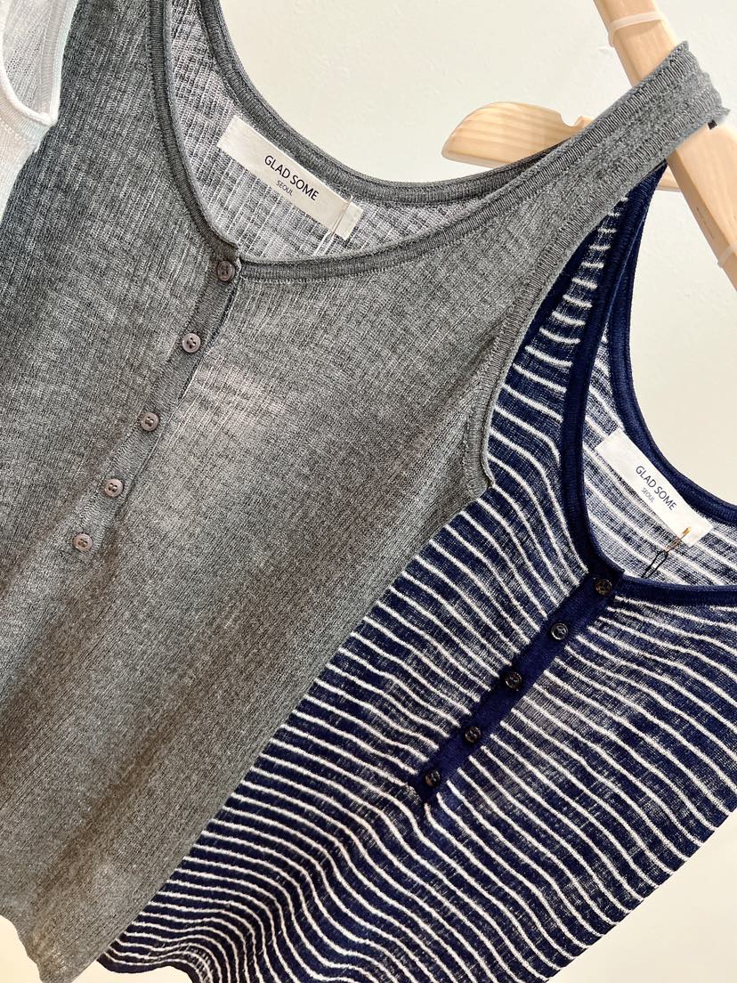 GLAD SOME韓國直郵女士新品推薦人氣職業吊帶背心亞麻紐扣GLAD SOME吊帶/背心