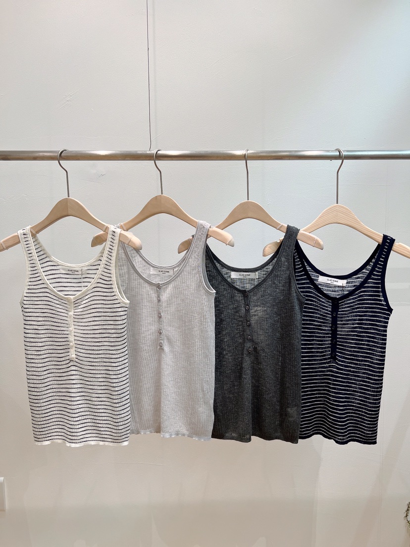 GLAD SOME韓國直郵女士新品推薦人氣職業吊帶背心亞麻紐扣GLAD SOME吊帶/背心圖色2左二色