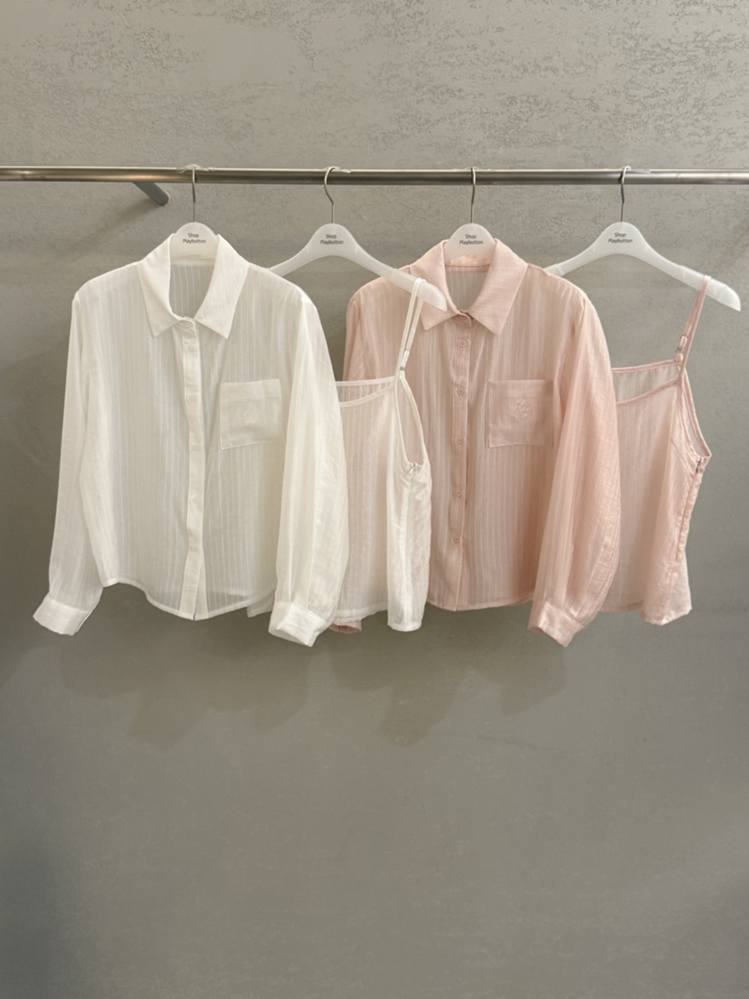 PLAYBUTTON-P韓國東大門直郵女裝新款26春夏熱賣襯衫蕾絲衫PLAYBUTTON襯衫/蕾絲衫