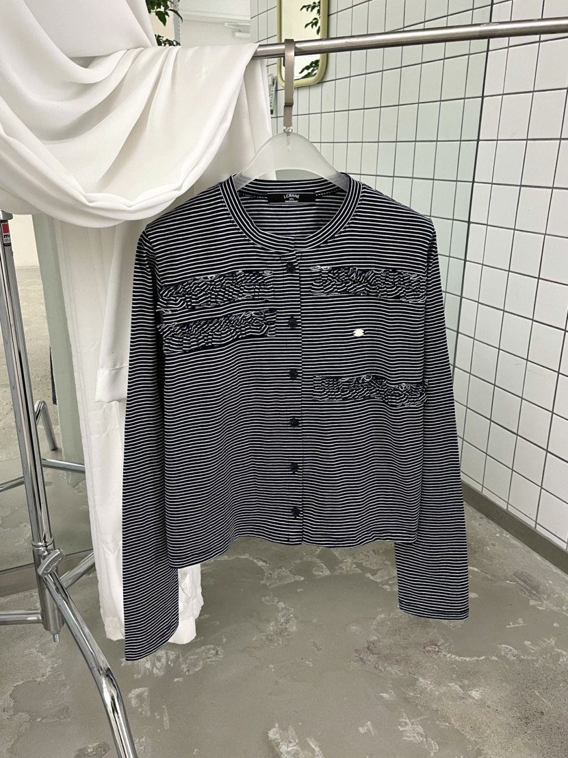 J CRANE-A韓國東大門直郵女裝新款職業長袖T恤開衫條紋J CRANE長袖T恤圖色1