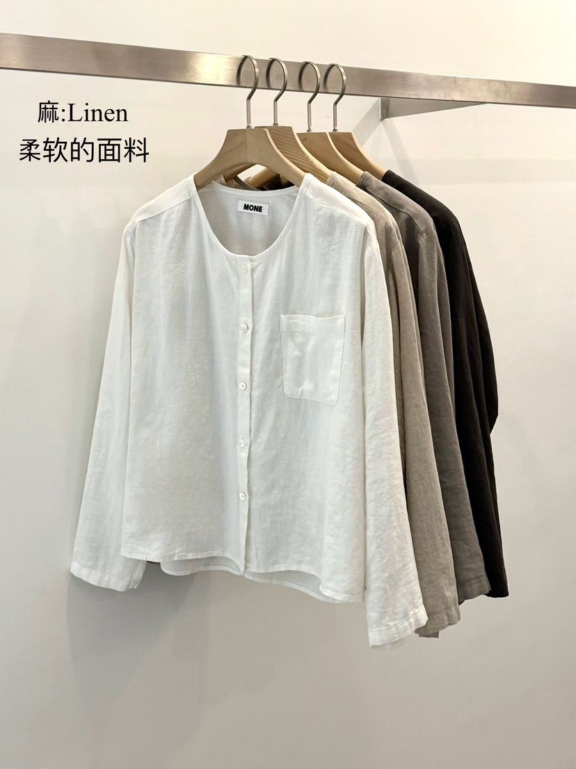 MONE-A韓國直郵女士新品26春夏職業時尚休閑襯衫蕾絲衫亞麻MONE-A襯衫/蕾絲衫