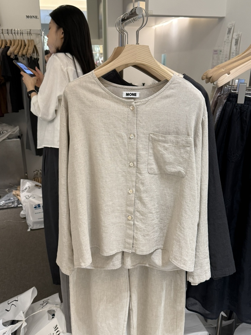MONE-A韓國直郵女士新品26春夏職業時尚休閑襯衫蕾絲衫亞麻MONE-A襯衫/蕾絲衫圖色2