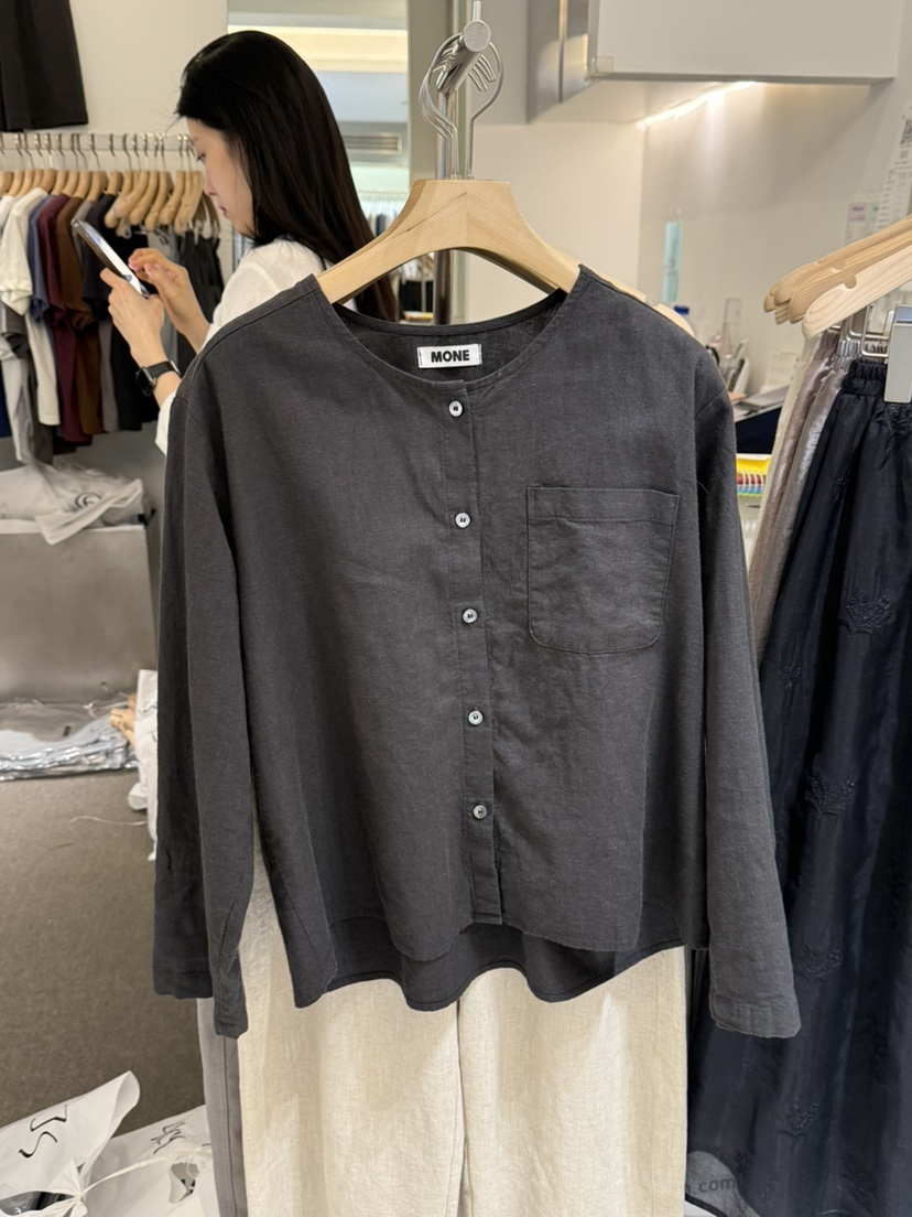 MONE-A韓國直郵女士新品26春夏職業時尚休閑襯衫蕾絲衫亞麻MONE-A襯衫/蕾絲衫圖色3