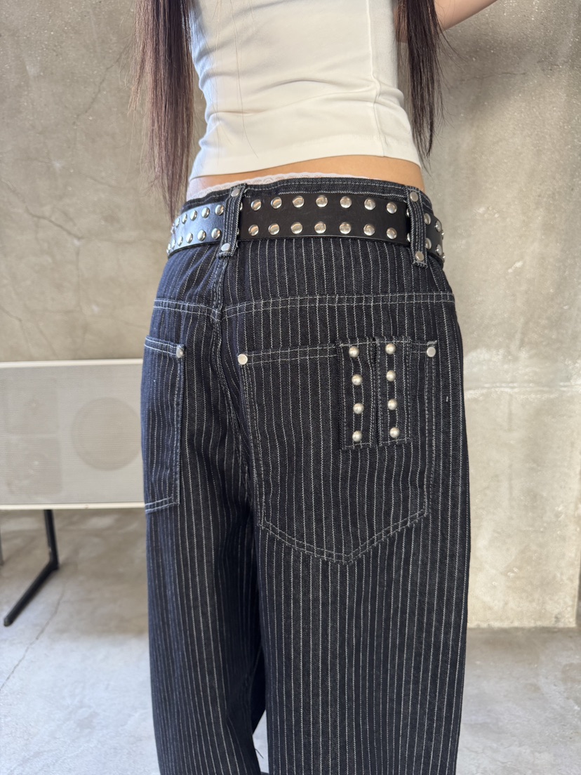 SEEOT韓國東大門直郵女裝新款推薦時尚休閑褲不含腰帶條紋SEEOT休閑褲