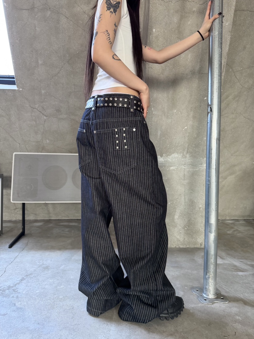 SEEOT韓國東大門直郵女裝新款推薦時尚休閑褲不含腰帶條紋SEEOT休閑褲