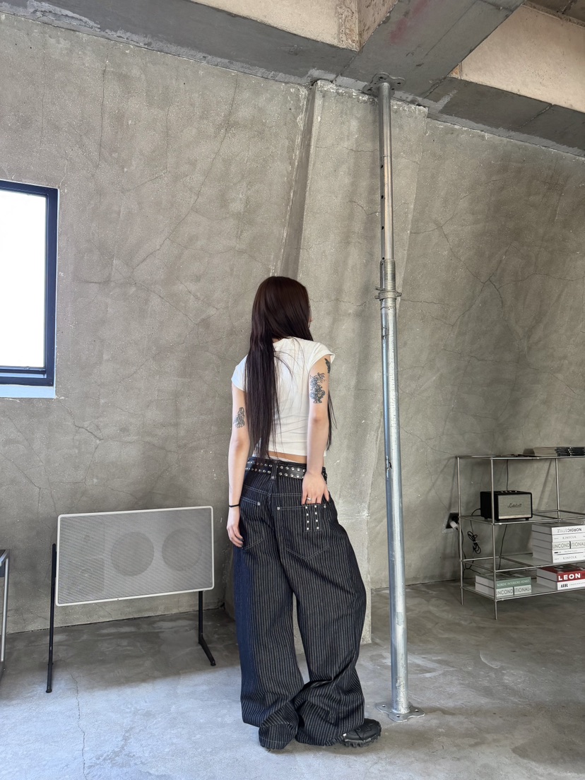 SEEOT韓國東大門直郵女裝新款推薦時尚休閑褲不含腰帶條紋SEEOT休閑褲