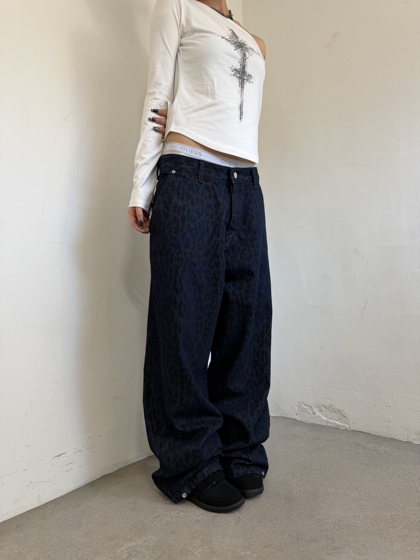 SEEOT韓國東大門直郵女裝新款職業人氣推薦時尚牛仔褲豹紋SEEOT牛仔褲