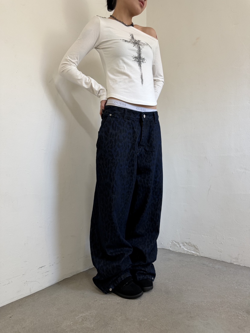 SEEOT韓國東大門直郵女裝新款職業人氣推薦時尚牛仔褲豹紋SEEOT牛仔褲