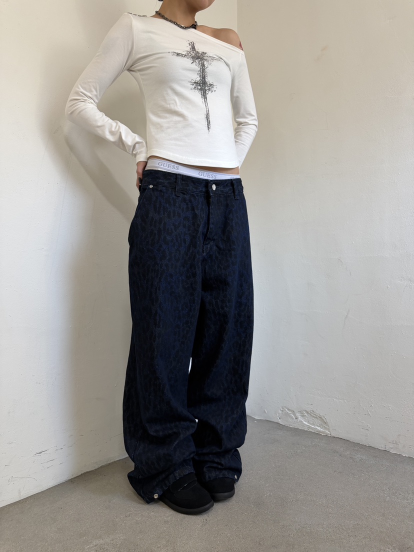 SEEOT韓國東大門直郵女裝新款職業人氣推薦時尚牛仔褲豹紋SEEOT牛仔褲