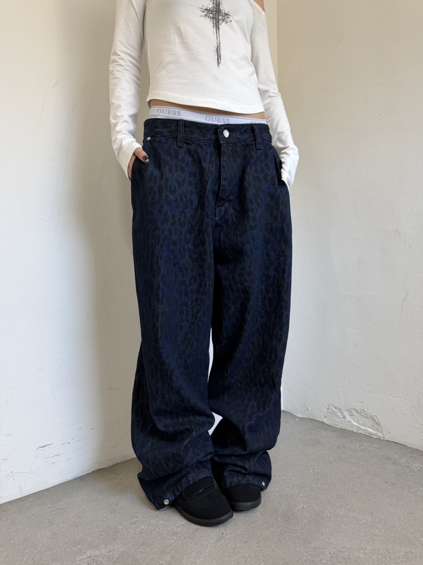 SEEOT韓國東大門直郵女裝新款職業人氣推薦時尚牛仔褲豹紋SEEOT牛仔褲