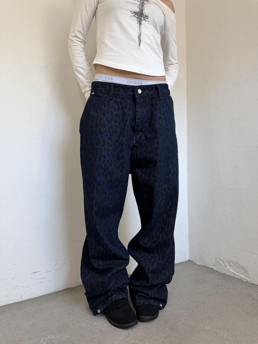 SEEOT韓國東大門直郵女裝新款職業人氣推薦時尚牛仔褲豹紋SEEOT牛仔褲