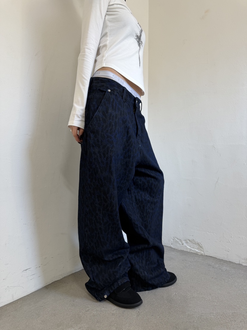 SEEOT韓國東大門直郵女裝新款職業人氣推薦時尚牛仔褲豹紋SEEOT牛仔褲