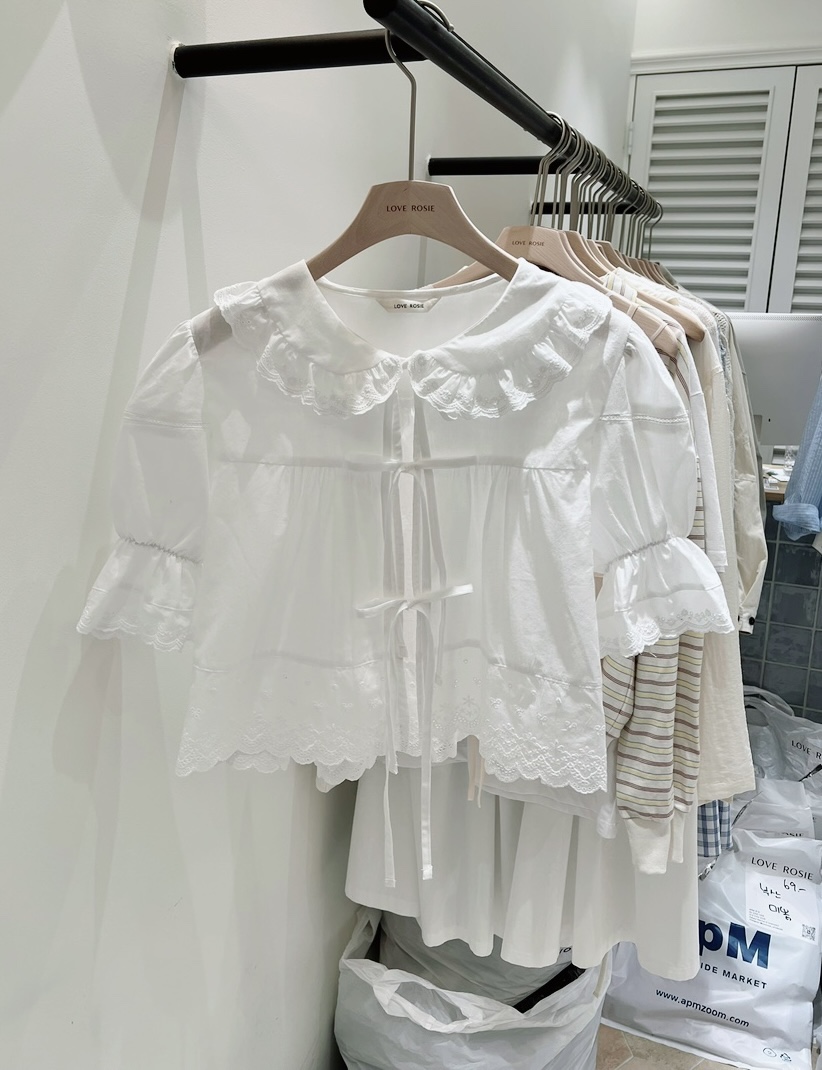 LOVE ROSIE韓國直郵女士新款26春夏襯衫蕾絲衫泡泡袖蕾絲LOVE ROSIE襯衫/蕾絲衫