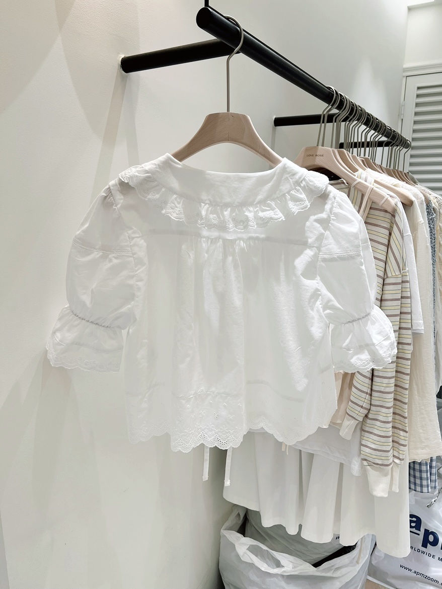 LOVE ROSIE韓國直郵女士新款26春夏襯衫蕾絲衫泡泡袖蕾絲LOVE ROSIE襯衫/蕾絲衫