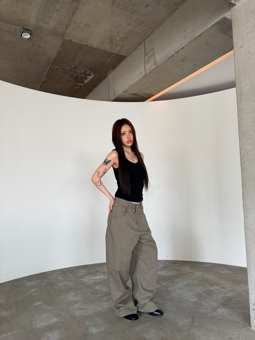 SEEOT韓國直郵女士新款時尚熱賣休閑褲男女同款水洗棉口袋SEEOT休閑褲