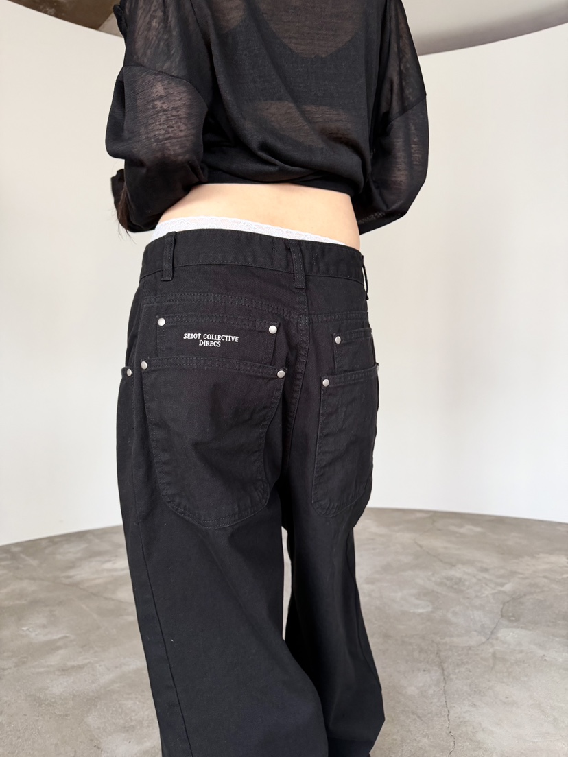SEEOT韓國直郵女士新款時尚熱賣休閑褲男女同款水洗棉口袋SEEOT休閑褲