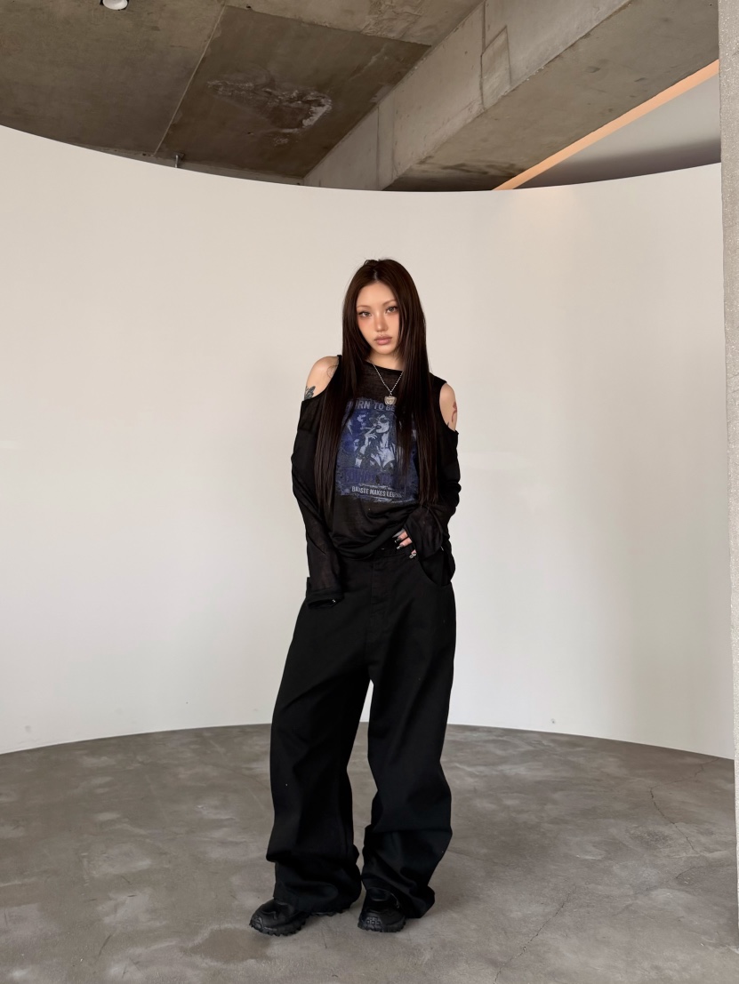 SEEOT韓國直郵女士新款時尚熱賣休閑褲男女同款水洗棉口袋SEEOT休閑褲