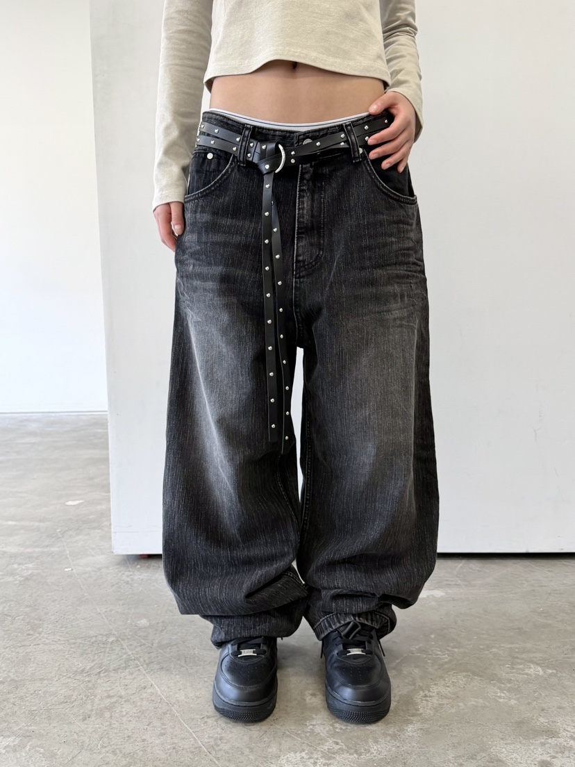 SEEOT韓國東大門直郵女裝新款26春夏牛仔褲不含腰帶男女同款拉絨SEEOT牛仔褲圖色1