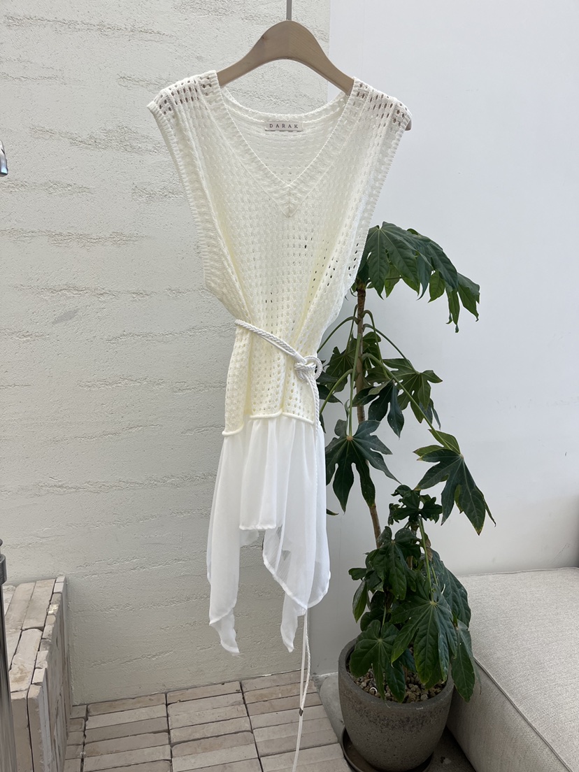 DARAK韓國直郵女士新款休閑人氣職業連衣裙含腰繩雪紡撞色DARAK連衣裙