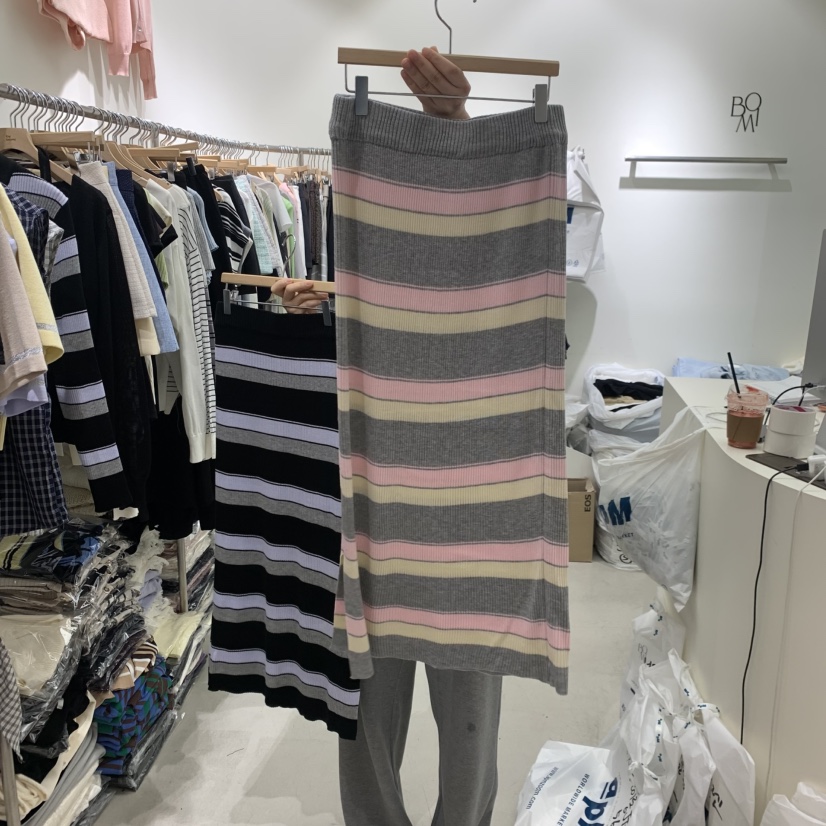 BY BOMI韓國直郵實拍女裝新款休閑推薦職業時尚長裙羅紋BY BOMI長裙