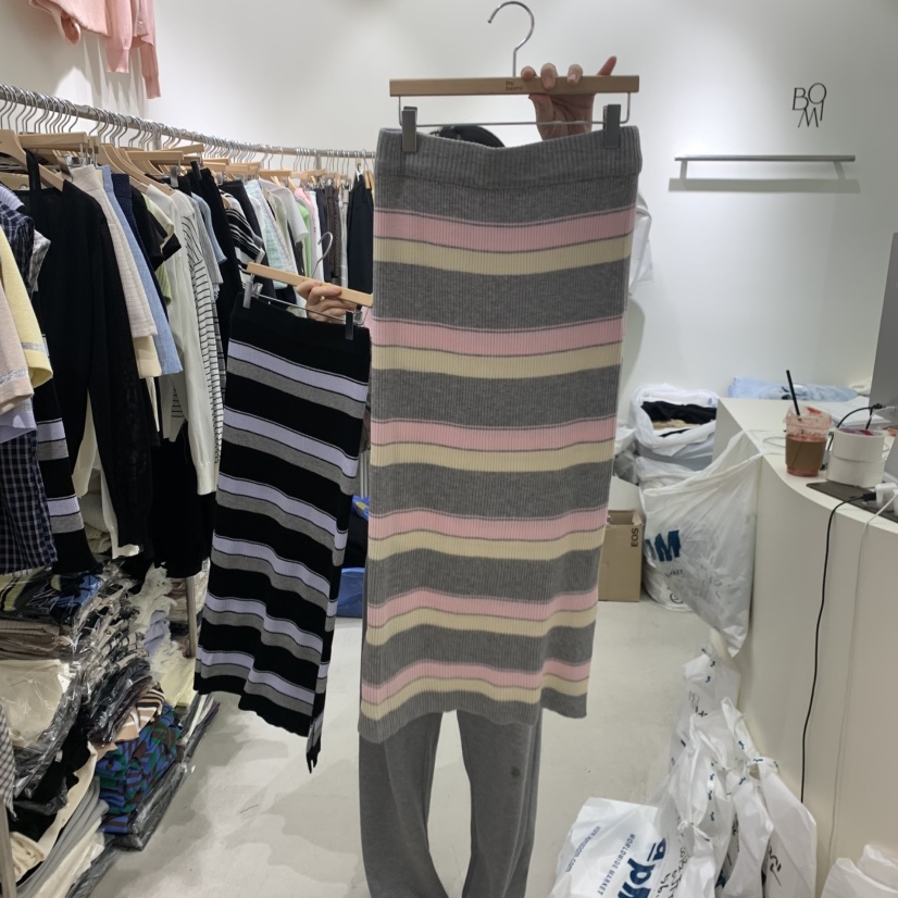 BY BOMI韓國直郵實拍女裝新款休閑推薦職業時尚長裙羅紋BY BOMI長裙圖色2