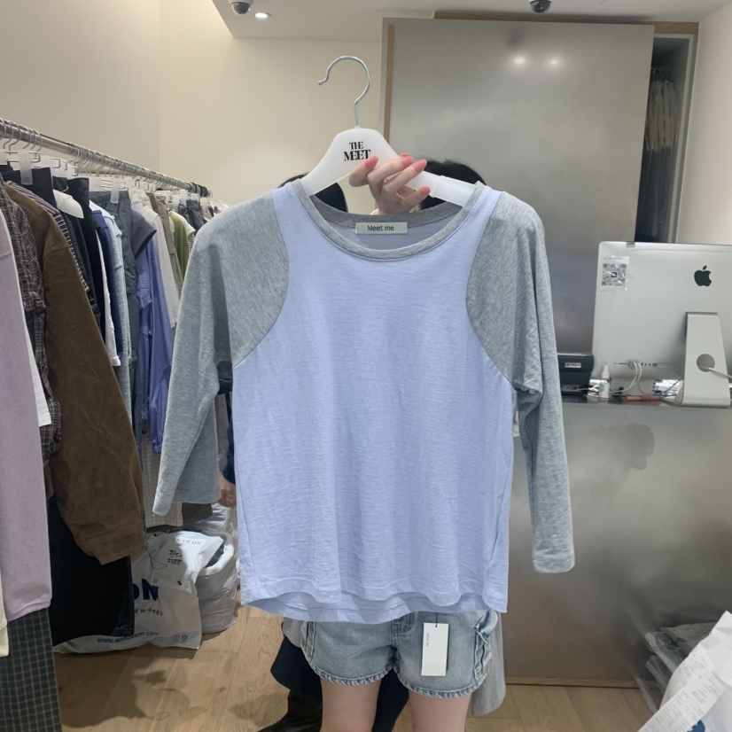 MEET ME韓國直郵實拍女士新款26春夏熱賣職業時尚T恤假兩件MEET MET恤圖色2