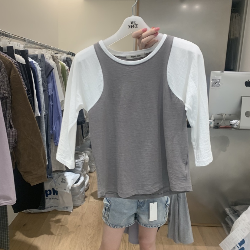 MEET ME韓國直郵實拍女士新款26春夏熱賣職業時尚T恤假兩件MEET MET恤圖色3