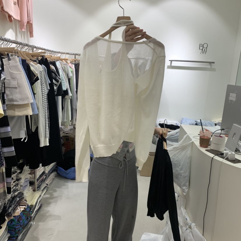 BY BOMI韓國東大門直郵女裝新款時尚針織衫假兩件V領套裝開衫BY BOMI針織衫