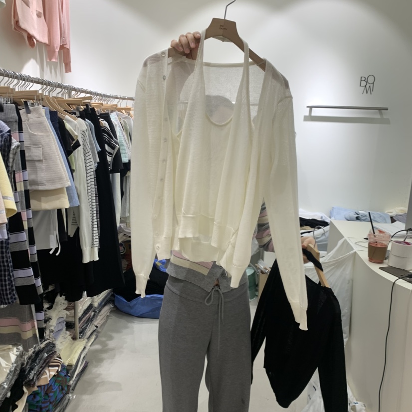 BY BOMI韓國東大門直郵女裝新款時尚針織衫假兩件V領套裝開衫BY BOMI針織衫圖色1