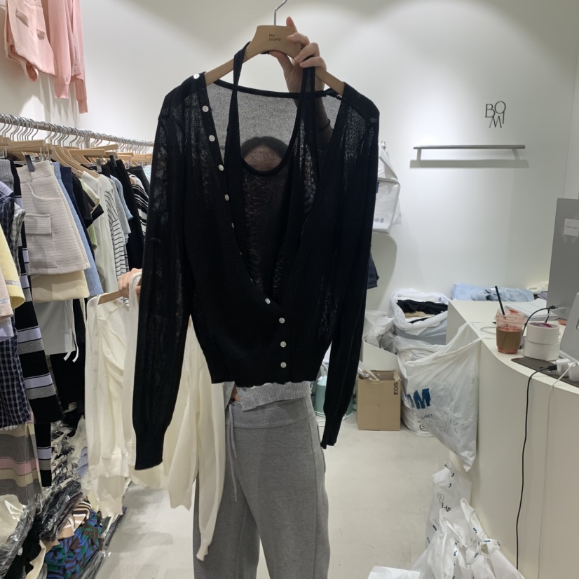 BY BOMI韓國東大門直郵女裝新款時尚針織衫假兩件V領套裝開衫BY BOMI針織衫圖色2