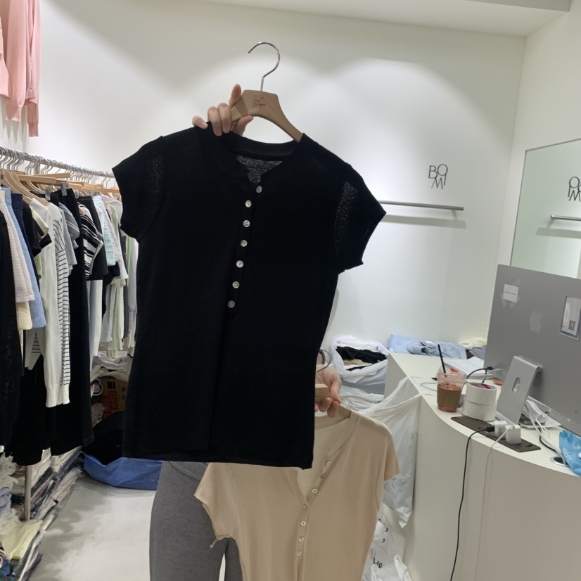 BY BOMI韓國東大門代購女裝新品26春夏職業時尚熱賣T恤紐扣BY BOMIT恤圖色3