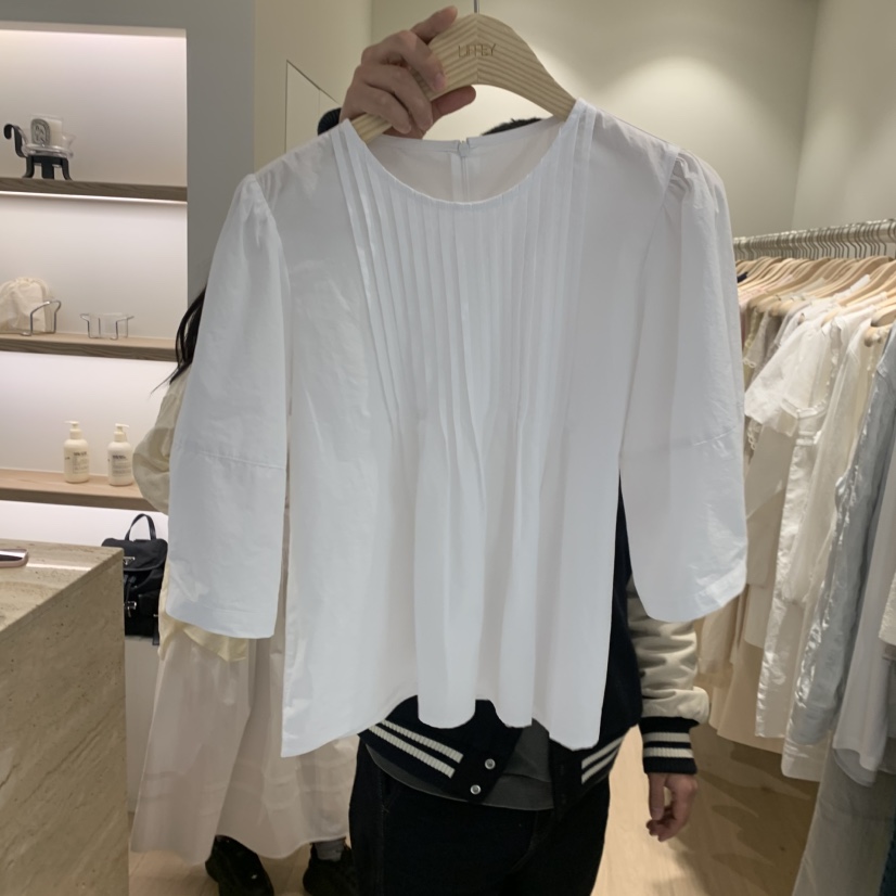 LIFFEY韓國代購女士新款休閑時尚人氣推薦襯衫蕾絲衫褶裥LIFFEY襯衫/蕾絲衫圖色1