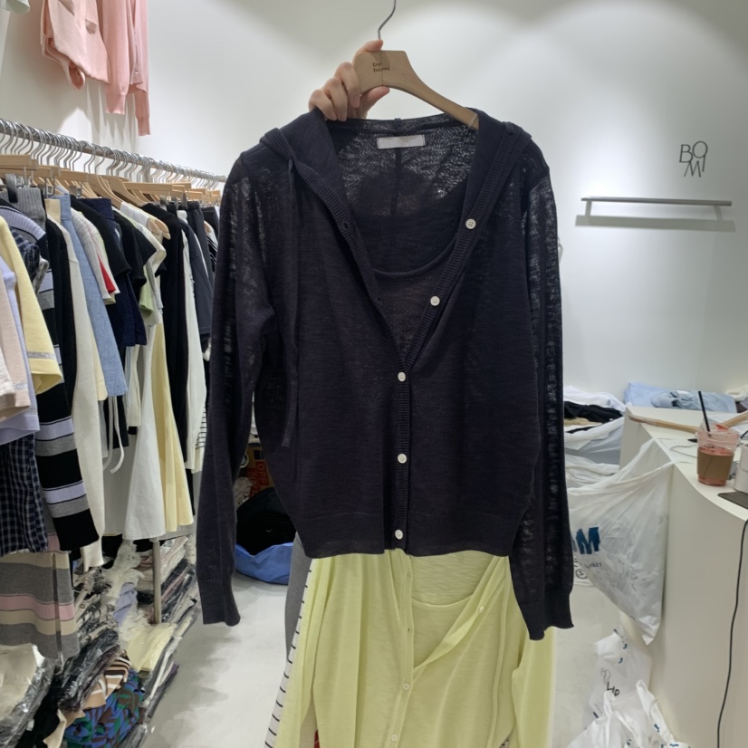 BY BOMI韓國東大門代購女士新品人氣針織衫亞麻開衫連帽BY BOMI針織衫圖色2