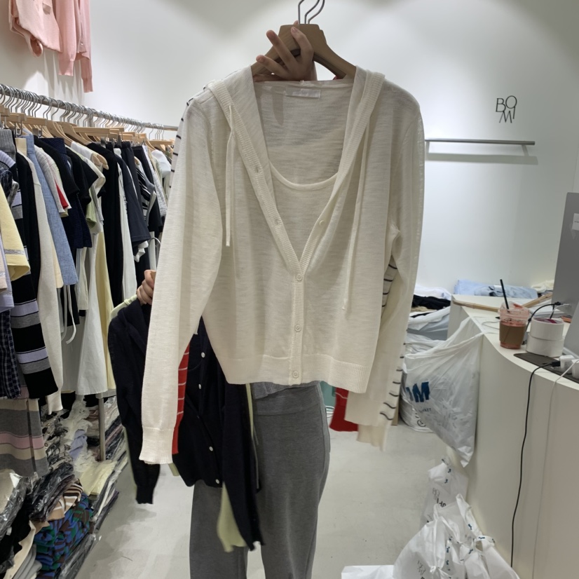 BY BOMI韓國東大門代購女士新品人氣針織衫亞麻開衫連帽BY BOMI針織衫圖色3