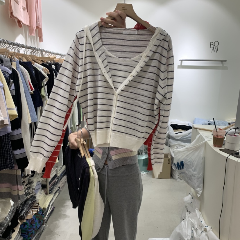 BY BOMI韓國東大門代購女士新品人氣針織衫亞麻開衫連帽BY BOMI針織衫圖色4