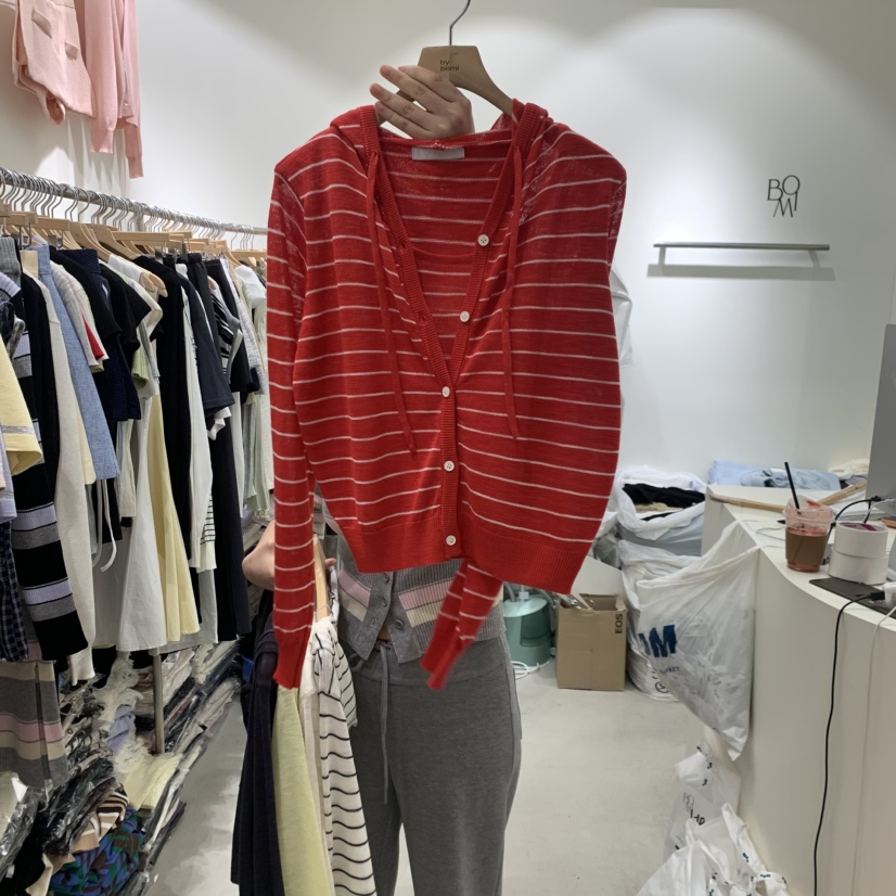 BY BOMI韓國東大門代購女士新品人氣針織衫亞麻開衫連帽BY BOMI針織衫圖色5