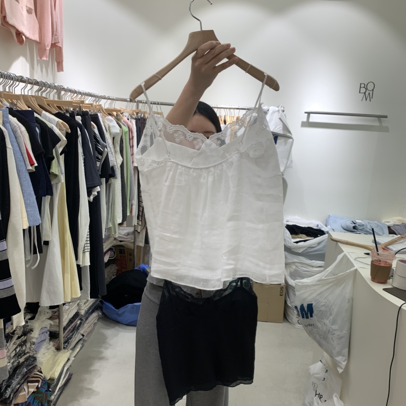 BY BOMI韓國代購女裝新款26春夏休閑職業吊帶背心蕾絲亞麻BY BOMI吊帶/背心