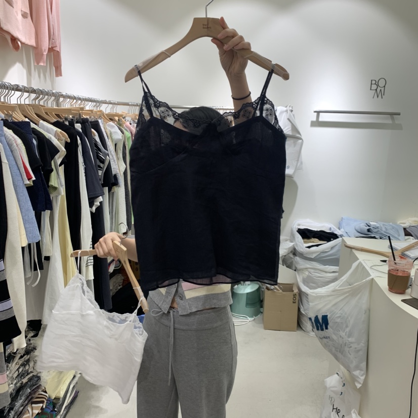 BY BOMI韓國代購女裝新款26春夏休閑職業吊帶背心蕾絲亞麻BY BOMI吊帶/背心圖色2