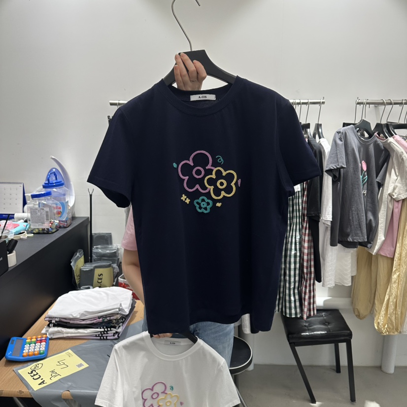 A.CES韓國直郵女裝新品26春夏推薦熱賣休閑人氣職業時尚T恤A.CEST恤圖色4藏藍色